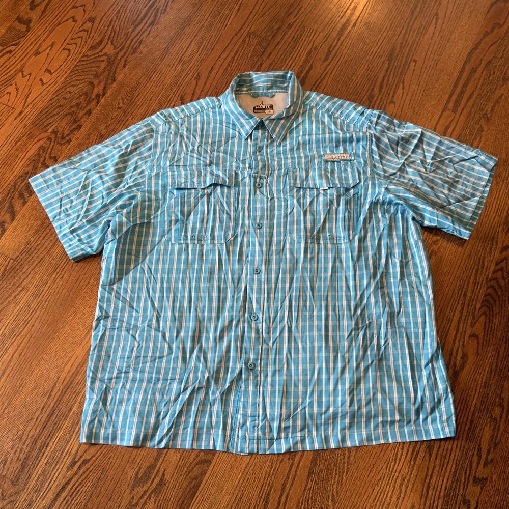 Habit Mens Shirt Size‎ 2XL Outdoor Fishing Short Sleeve Blue Plaid 40+ 360 Vent